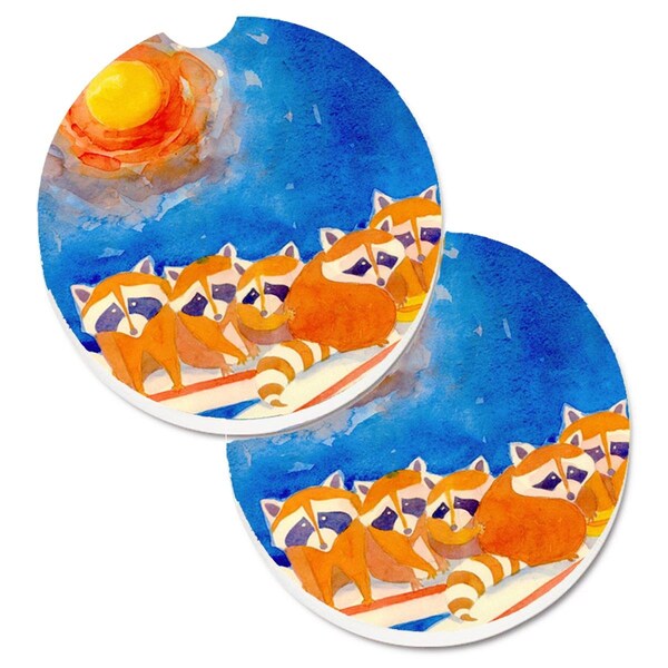 Carolines Treasures Raccoons on the Railing Set of 2 Cup Holder Car Coaster 6009CARC - main